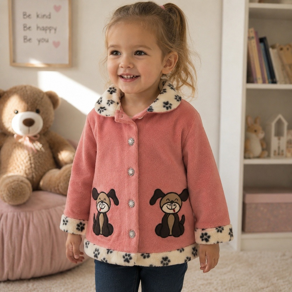 Toughskins Toddler Girls Pink Fleece Jacket Puppy Paw Print Button Front Size 2T